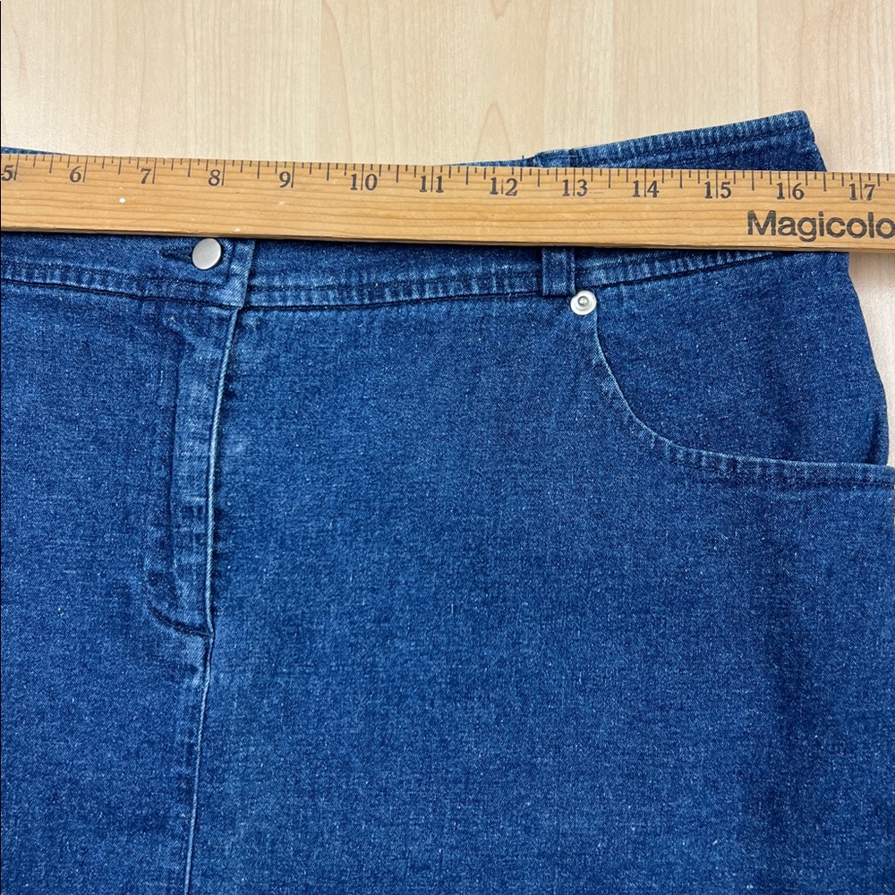 Y2k Ann Trinity Linen Blend High Waisted Blue Denim Skirt with Ruffle Hem 14 - Picture 3 of 8